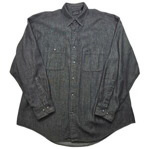 Greg Norman Denim Shirt Mens Large Black‎ Dark Wash Long Sleeve Button Up Golf